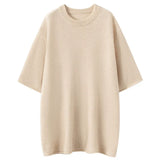 Women’s 100% Cashmere Crew Neck Short Sleeve Sweater Relaxed Knit Top