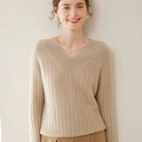 Women’s Cashmere Wool V-Neck Cable Knit Sweater