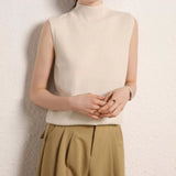 Women’s Mock Neck Cashmere Wool Sweater Vest Sleeveless Knit Top