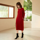Women's 100% Cashmere Crew Neck Midi Sweater Dress