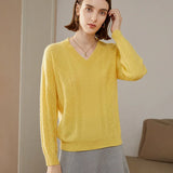 Women's 100% Cashmere V-Neck Cable Knit Loose Sweater