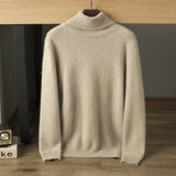 Men’s Cashmere Wool Turtleneck Relaxed Fit Solid Knit Pullover Sweater