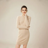 Women's 100% Cashmere Turtleneck Sweater Dress Long Sleeve Knit Dress