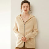 Women’s Cashmere Soft Knit Wool Hooded Zip-Up Cardigan