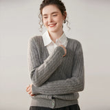 Women’s Cable Knit Cashmere  V-Neck Button Front Sweater Cardigan