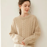 Women’s Cashmere Wool Cable Knit Crew Neck Sweater