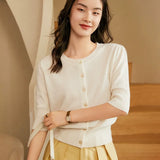 Women’s 100% Cashmere Lightweight Crew Neck Knit Cardigan