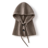 100% Cashmere Hooded Neck Warmer Ribbed Knit Balaclava Scarf