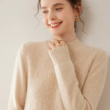 Women’s Cashmere Wool Mock Neck Textured Sweater