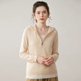 Women’s Cashmere Wool Half-Zip Hooded Sweater