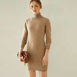 Women's Cashmere Wool Blend Turtleneck Long Sweater Knit Pullover Dress