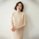 Women’s Cashmere Wool Mock Neck Cable Knit Sweater