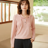 Women's 100% Pure Cashmere Knit Hooded Henley Sweater