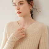 Women’s Cashmere Wool V-Neck Cable Knit Sweater
