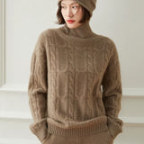 Women’s Cashmere Wool Cable Knit Turtleneck Loose Thick Sweater