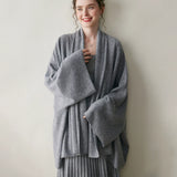 Women’s Cashmere Wool Draped Cardigan Shawl Batwing Sleeve Knit Wrap Coat
