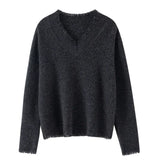 Women’s 100% Cashmere V-Neck Sweater with Raw Edge Trim