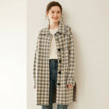 Women’s Cashmere Wool Houndstooth Long Knit Coat