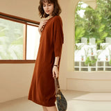 Women's 100% Cashmere Crew Neck Midi Sweater Dress