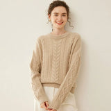 Women’s Cashmere Wool Cable Knit Crew Neck Sweater