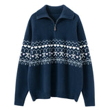 Women’s 100% Cashmere Fair Isle Half-Zip Jacquard Collar Sweater