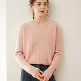 Women’s Cable Knit Crew Neck Cashmere Wool Sweater