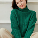 Women’s Cashmere Wool Cable Knit Turtleneck Loose Thick Sweater