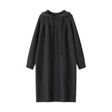 Women’s 100% Cashmere Long Knit Hoodie Hooded Sweater Dress