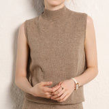 Women’s Mock Neck Cashmere Wool Sweater Vest Sleeveless Knit Top