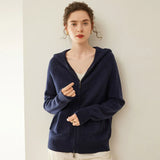 Women’s Cashmere Soft Knit Wool Hooded Zip-Up Cardigan