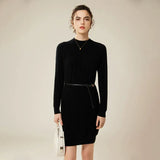 Women's 100% Cashmere Turtleneck Sweater Dress Long Sleeve Knit Dress