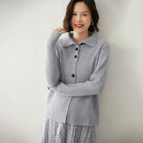 Women’s Cashmere Mock Neck Ribbed Button-Up Knit Sweater Cardigan