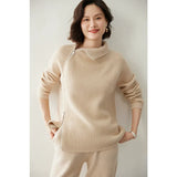 Women’s Cashmere Wool Zip Neck Ribbed Knit Relaxed Pullover Sweater