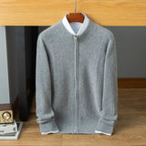 Men’s Cashmere Wool Full-Zip Mock Neck Cardigan Sweater