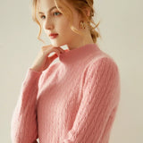 Women’s Cashmere Wool Mock Neck Textured Cable Knit Sweater