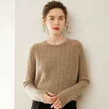Women’s Cable Knit Crew Neck Cashmere Wool Sweater