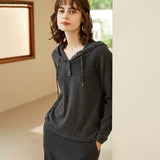 Women's 100% Pure Cashmere Knit Hooded Henley Sweater