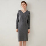 Women's Cashmere Wool Blend V Neck Knit Sweater Loose Fit Midi Dress