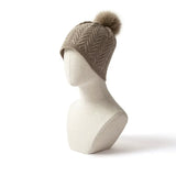 100% Cashmere Cable Knit Beanie Hat with Pom Pom Soft Winter Cap