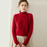 Women’s Cashmere Wool Cable Knit Mock Neck Sweater