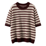 Women’s 100% Cashmere Striped Crew Neck Knit Top Sweater