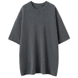 Women’s 100% Cashmere Crew Neck Short Sleeve Sweater Relaxed Knit Top