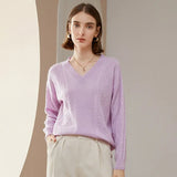 Women's 100% Cashmere V-Neck Cable Knit Loose Sweater