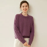 Women’s Cashmere Wool Cable Knit Crew Neck Sweater