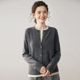 Women’s Layered-Look Crew Neck Cashmere Wool Cardigan