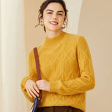 Women’s Cable Knit Mock Neck Cashmere Wool Sweater