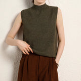 Women’s Mock Neck Cashmere Wool Sweater Vest Sleeveless Knit Top