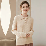 Women’s Cashmere Wool Polo Collar Cable Knit Pullover Sweater