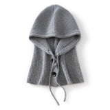 100% Cashmere Hooded Neck Warmer Ribbed Knit Balaclava Scarf