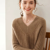 Women’s Cashmere Wool V-Neck Cable Knit Sweater